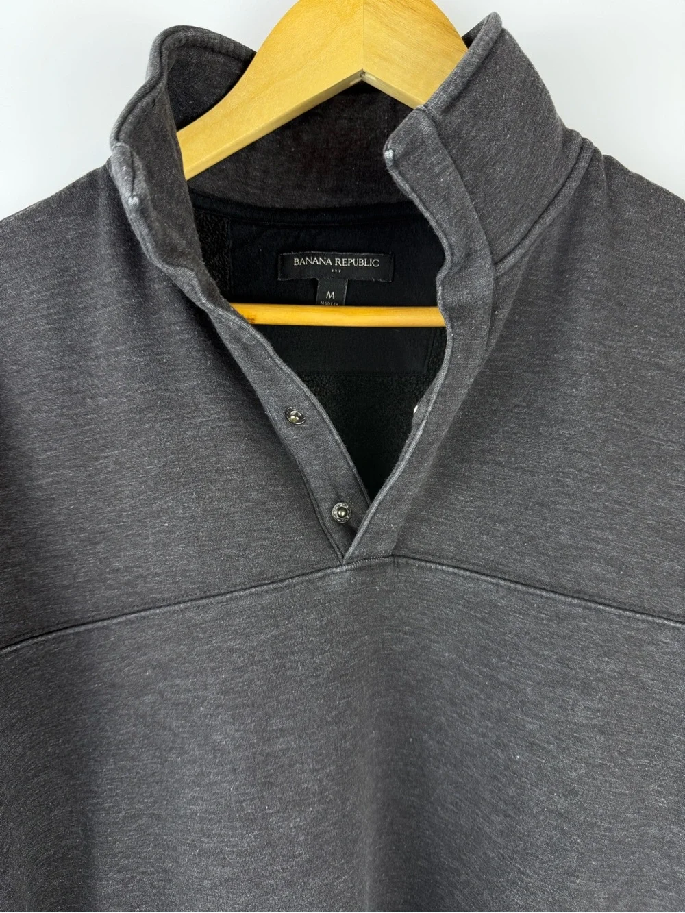 Banana Republic Grey Snap Collar Fleece Lined Pullover Sweatshirt Men’s Sz M